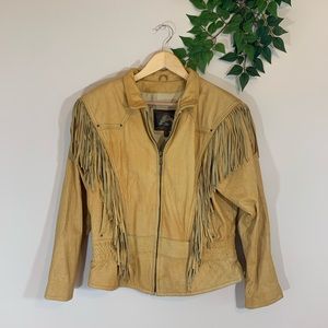 Vintage Wilsons Leather Tassel Full Zip Jacket Tan